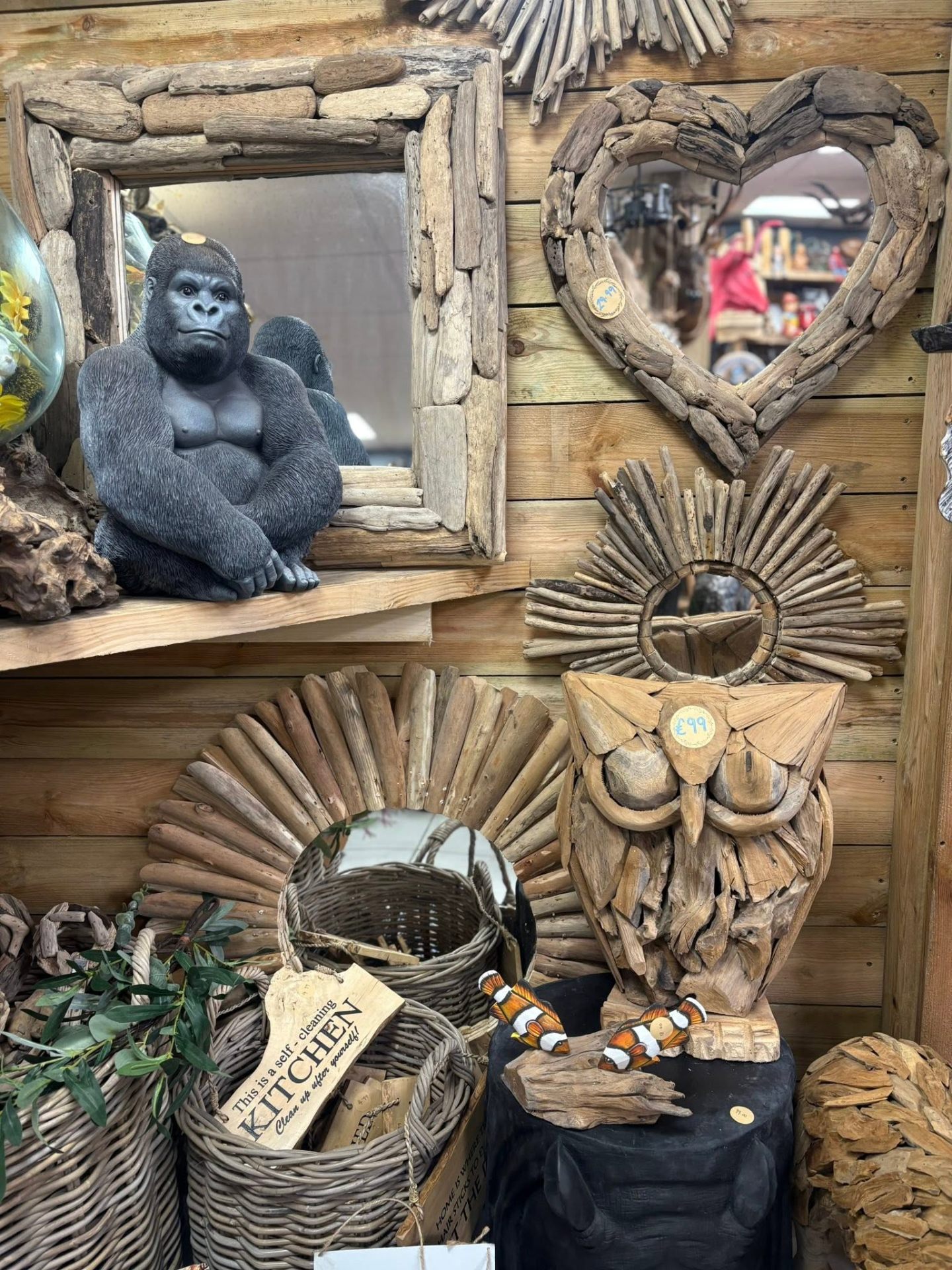 Driftwood owl bird house sculpture